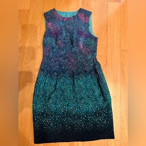 Nanette Lepore Silk Firefly Dress, Size 0, Teal/Purple Leopard Print